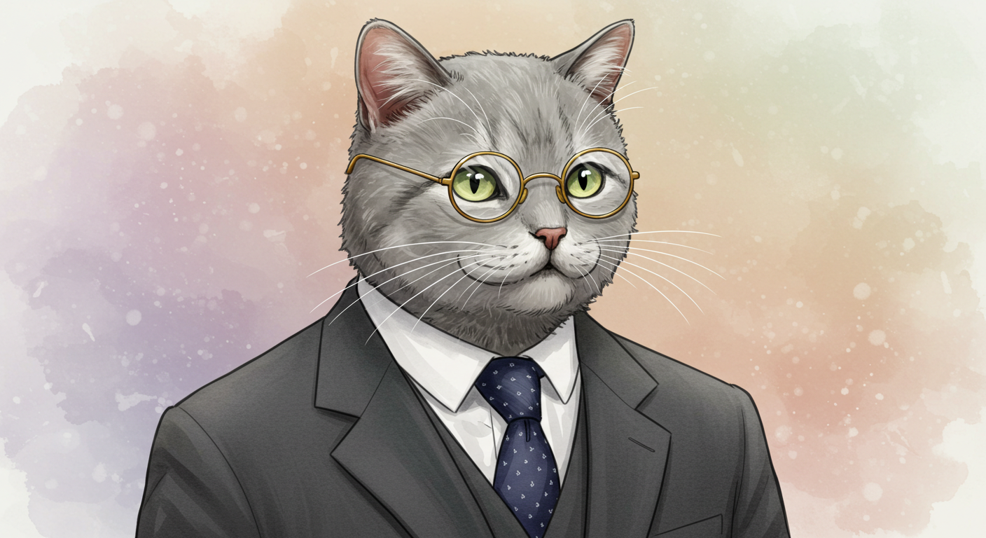 灰色の猫の擬人化画像