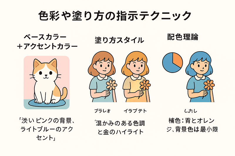 配色パレット＋塗りスタイル比較の図解