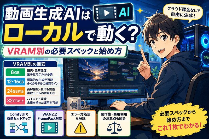 動画生成AIはローカルで動く？VRAM別の必要スペックと始め方