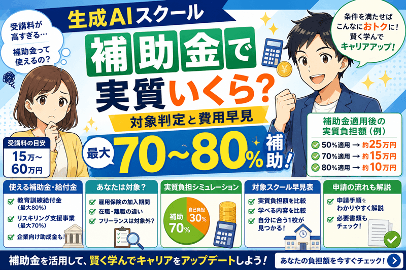 生成AIスクール補助金で実質いくら？対象判定と費用早見