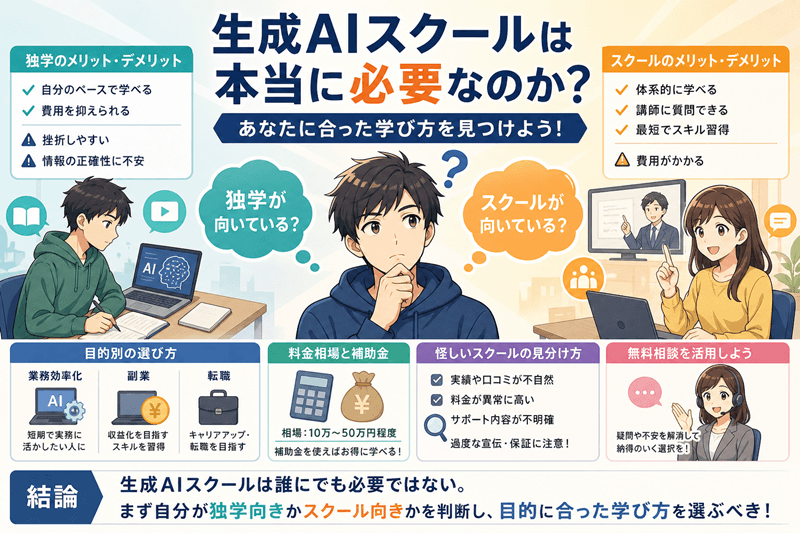 生成AIスクールは必要？選び方と独学との違い