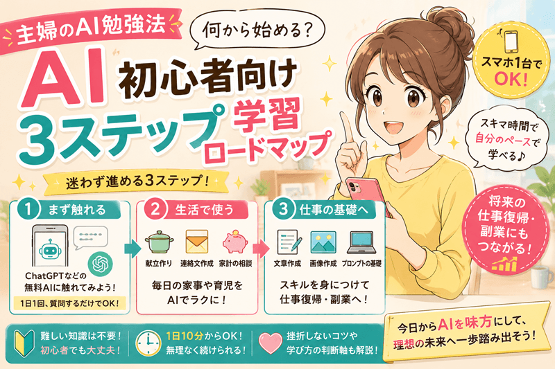 主婦のAI勉強法｜初心者向け3ステップ学習ロードマップ