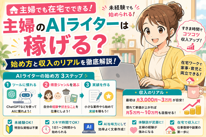 主婦のAIライターは稼げる？未経験の始め方と収入のリアル