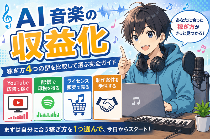 AI音楽の収益化｜稼ぎ方4つの型を比較して選ぶ完全ガイド