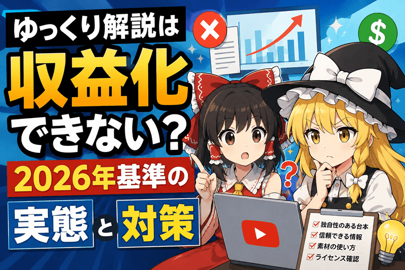 ゆっくり解説は収益化できない?2026年基準の実態と対策